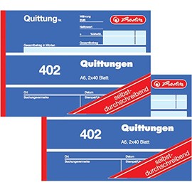 Herlitz Receipt Pad 402, Self-Copying, A6 Landscape, 2 x 40 Sheets (Pack of 2)