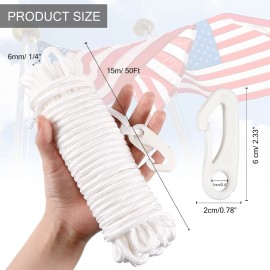 Shappy Flag Rope 50 Feet Flag Pole Halyard Rope And Clips Kit 4 Pieces Nylon