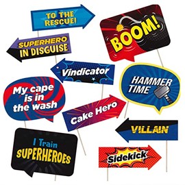 Funny Bam Superhero Photo Booth Props - Superhero Themed Party Decorations for Baby Shower or Birthday Party - Funny Photography Supplies - Selfie Props with Sticks - 10pcs