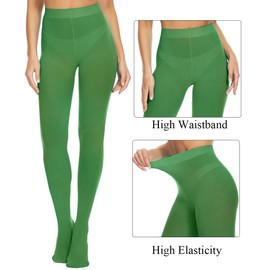 DUCMODA Womens 80 Denier Opaque Tights, Women's Soft Solid Color Footed Pantyhose, High Waist Stocking with 30+ Colors-S-M-Clover Green
