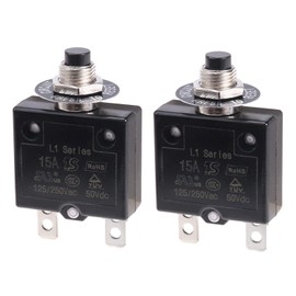 RKURCK 125-250V AC 50V DC Push Button Circuit Breaker 15 Amps Thermal Overload Protector L1 Series Manual Reset Thermal Circuit Breaker 15A 2 Pcs