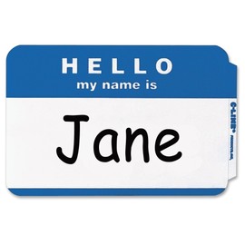 Universal "Hello" Self-Adhesive Name Badges, 3 1/2 X 2 1/4, White/blue, 100/pack