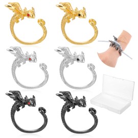 ElevateTech 6 Pcs Dragon Crochet Ring, Metal Open Yarn Guide Knitting Crochet Loop Ring Adjustable Crochet Tension Rings Accessories with Storage Box for Women Mother Grandma