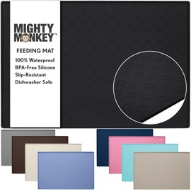 MIGHTY MONKEY 100% Waterproof Dog Food Mat, Raised Edges Silicone Pet Feeding Placemat for Cat, Dogs, Pet Bowls, High Lipped Tray Prevents Water Spills, Food on Floor, Dishwasher Safe, 24x16, Black