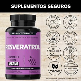 Trans-Resveratrol | 1160mg por Porción y con Pimienta Negra para mejor absorción, Vitamina C, Semilla de Uva y Acai | Fórmula alta en Polifenoles | 100% vegano (60 Cápsulas)