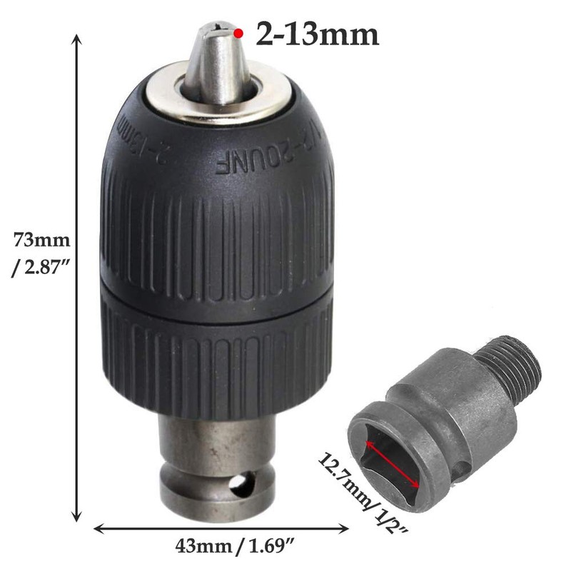 Gasea 2-13mm Capacity Keyless Drill Chuck Quick Change Converter Conversion