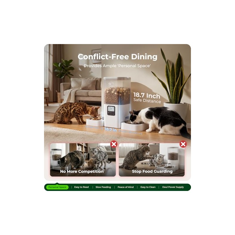 Frienhund Timed Automatic Cat Feeder 2 Cats with Slow Feed: