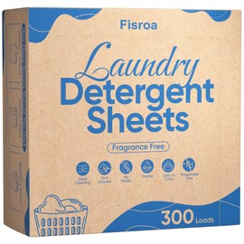 Fragrance Free Laundry Detergent Sheets Travel Eco-friendly 300 Loads Fisroa Clothes Washing Detergent Sheets Plastic-Free Washer Strips, Unscented Liquidless Laundry Strips Tablet