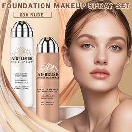 LZXLUKGIR Air Brush Makeup Foundation and Primer for Face Before Makeup,Breathable Blendable Foundation Full Coverage,Waterproof Foundation with Brush and 2 Powder Puffs (03 Nude)