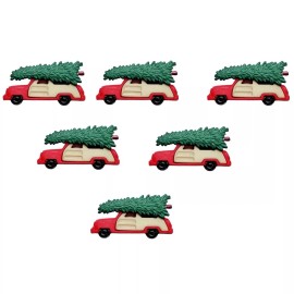 Shelly's Buttons and More Woody Car with Christmas Tree (6 pcs) - Shelly's Buttons - Craft Sewing Scrap