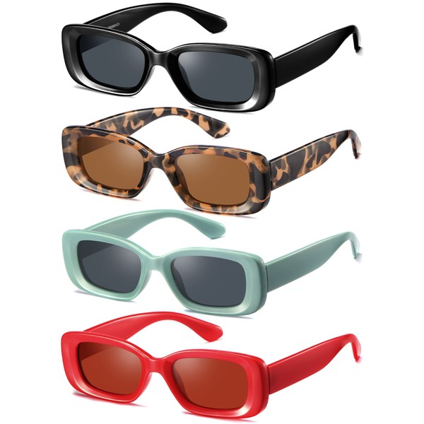 Readersoul 4-Pack Polarized Sunglasses For Womens,90s Trendy Retro Y2K Rectangle