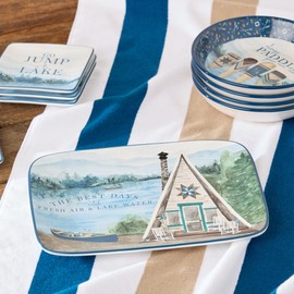 Wake at the Lake 14x10-Inch Rectangular Platter, Lakeside-Inspired Design with Picturesque Artwork, Durable Stoneware, Dishwasher & Microwave Safe, Perfect for Appetizers & Main Courses