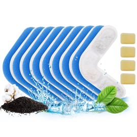 8 Pack Replacement Filters & 4 Pack Replacement Pre-Filter Sponges for 74Oz/2.2L Automatic Pet Fountain Cat Water Fountain