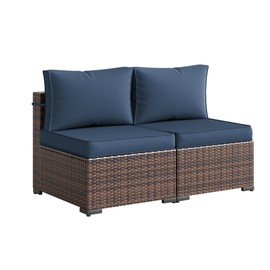 UDPATIO 2 Pieces Patio Furniture Sofa Sets, Outdoor All-Weather Patio Sectional Sofa with Non-Slip 4 Inch Thick Cushion Deep Seating High Back (Navy Blue)