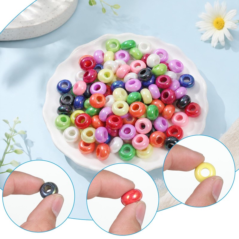 100 Pcs Beads with Large Holes Mixed Colors Chunky Beads