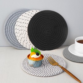 Cxqbsmy 8" Trivets for Hot Dishes, Hot pots and Pans, 6 Pcs Heat Resistant Hot Pads with Storage Basket, Hot Plate Mats for Kitchen Countertops, Cotton Hot Mats Cooking Pad Protect Table (Grey Series)