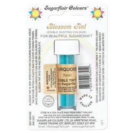Sugarflair Blossom Tint Dusting Lebensmittelfarbe Pulver Turquoise - Lebensmittel Farbe Pulver zur Dekorationen Farbzuckerpaste, Fondant, Zuckerguss, Schokolade, Buttercreme, Macarons - 7ml