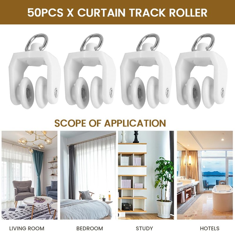 50pcs Curtain Track Rollers Hooks Ceiling Curtain Track Hooks Heavy-Duty