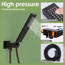 Hand-held Shower Head Set - Oil Rubbed Bronze Brass Handheld Shower Wand with Wall Mount Adjustable Elbow Holder and 59inch Long Hose - Modern Rectangle Hand Shower High Pressure