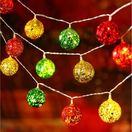 Retisee Christmas Tree Ball Ornaments Mini LED Christmas String Lights 10ft 20 Bulb Ball Hanging Fairy Lights Battery Operated Holiday Outdoor Indoor Decor for Christmas Tree Wreath Garland Balcony