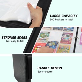 Trading Card Album with 9 Compartments, 360 Compartments, Card Folder, Card Binder, Album with Slot Slot, Trading Card Album Folder - Board, Trading and Trading Card Games (Black)