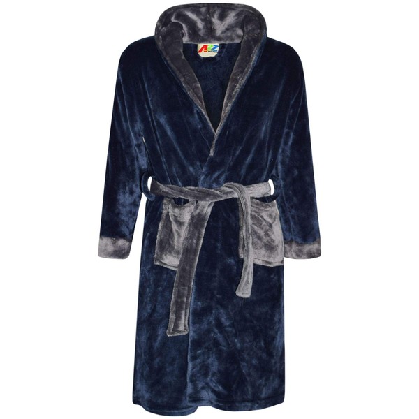A2Z 4 Kids Dressing Gown Super Soft Flannel Fleece Fluffy Bathrobe - Bathrobe 122 Navy 13