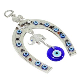 Horse Shoe Elephant Turkish Blue Evil Eye (Nazar) Amulet Wall Hanging Protection Home Decor Blessing Gift (P8052)