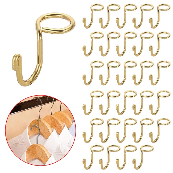 Sumnacon Hanger Connecting Hooks, Stainless Steel Joint Hooks, Wardrobe Storage, Space Use, Clothes Storage, Connecting Hooks, Space Saving, 30 Pieces, Gold