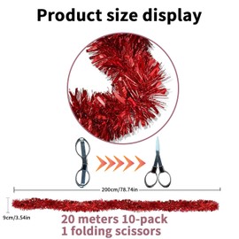 20 m Christmas Tinsel Garland, Metallic Tinsel Garlands, Christmas Tree Decoration Tinsel, Christmas Tree Hanging Decorations for Christmas, for Christmas Party, Indoor and Outdoor Decoration