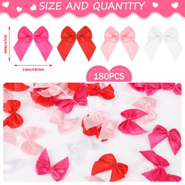 JUNEBRUSHS Valentine's Day Bows - 180pcs Tiny Satin Ribbon Bows for DIY Craft, Wedding & Anniversary Decoration - 4 Colors