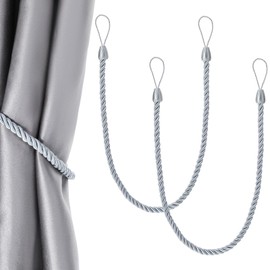 2PCS Tie Backs for Curtains, Curtain Holdbacks Holders Cord Boho Style Decor Drape Tie Backs Soft Hand Woven Double Rope Curtain for Window Drapes Outdoor Indoor (Grey)
