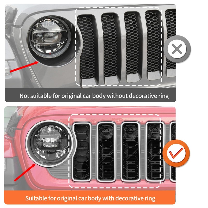 JeCar 9pcs Orange Grill Inserts Headlight Covers Trim Kit for