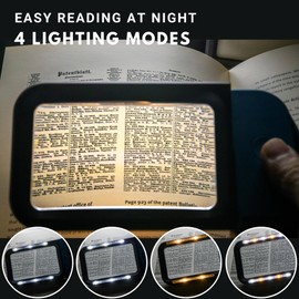 VOCA Lupa con luz, 3 lupas de lectura rectangulares grandes con 10 LED para personas mayores con degeneración macular, periódico, libros, impresión pequeña, para visiones bajas (azul)