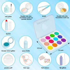 Diaolewitoy 15PCS Pretend Makeup Kit for Girls, Kids Pretend Makeup Toys for Girls Gifts 3+ Years Old (Not Real Makeup) (Blue)