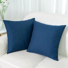 HWY 50 Solid Navy Blue Faux Linen Throw Pillow Covers 20x20 Inch, Pack of 2 Vintage Farmhouse Decorative Cushion Cases for Sofa Couch Bed Living Room