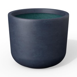 Kante Round Concrete Planter, 9 Inch Dia Classic-Style Large Pot with Drainage, Charcoal Finish with Forest Green Interior, for Indoor & Outdoor Plants, Home, Patio and Garden