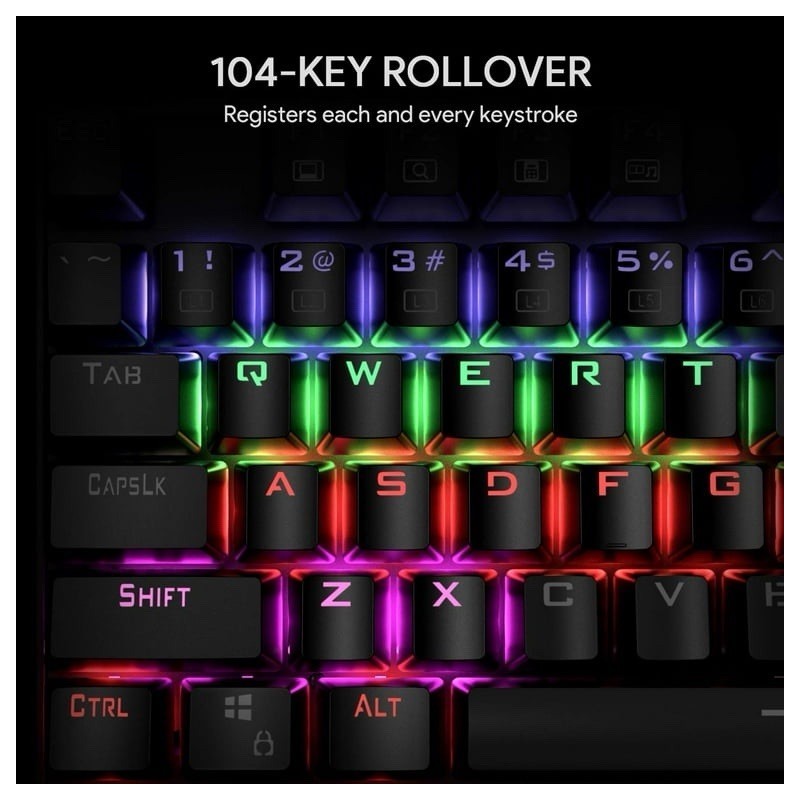 AUKEY KM-G6 Wired Keyboard Mechanical For Windows Gaming PC 104