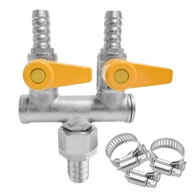 BesNPT Nickel Plated Brass 3 Way Shut Off Gas Valve 3/8" Hose Barb Fitting U Shaped Ball Valve,Split Design 2 Switch Valve for Fuel Air