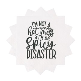 VOWFOO Funny Sarcasm Quotes Cocktail Napkins Party Beverage Bar Napkins Disposable Paper Novelty Humorous Quirky Gag Gift 100Pcs 4.5 x 4.5 2-ply (I'm Not A Hot Mess I'm A Spicy Disaster)