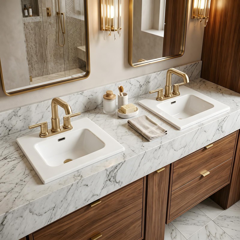 24" x 18.1" Glossy White Ceramic Drop-in Bathroom Sink, 3-Hole