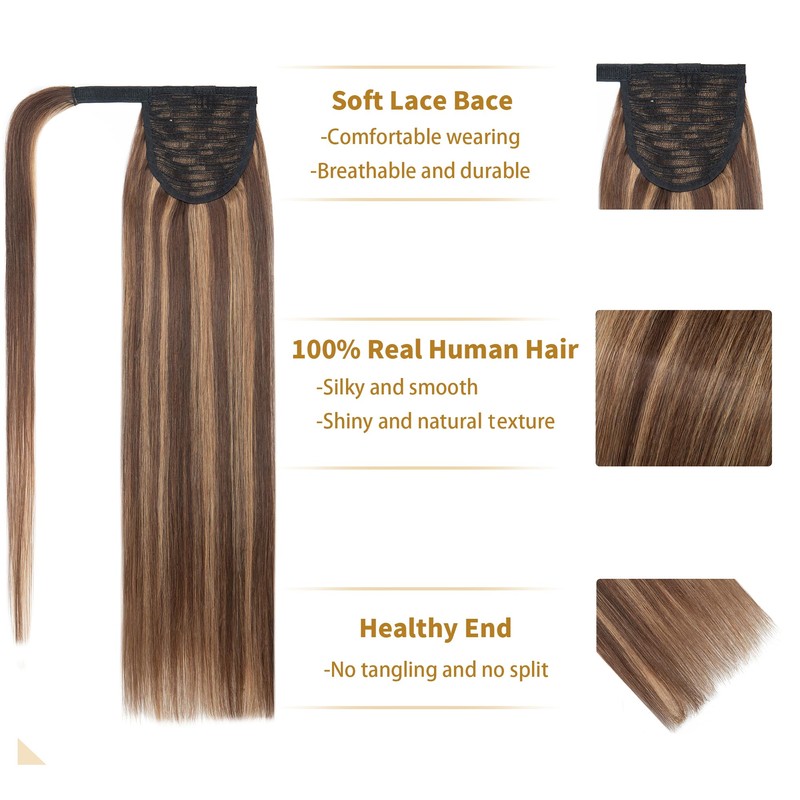 SEGO Ponytail Hair Piece, Extension Clip in Real Remy Hair