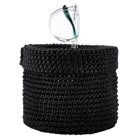 MAYJOYDIY Round Black Woven Storage Basket 14×14×15cm Small Polyester Rope Storage Baskets Bins Cleaning Cloth Eye Glass Storage Organizer for Bedroom Nursery Livingroom Entryway