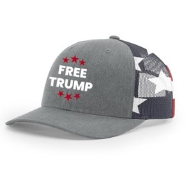 Trenz Shirt Company Mens Free Trump Stars USA Political Mesh Back Trucker Hat-Heather Grey/American Flag
