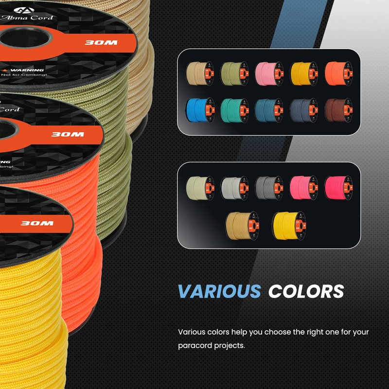 Abma Cord Paracord 620 lbs 4mm 9 Strands 100% Nylon