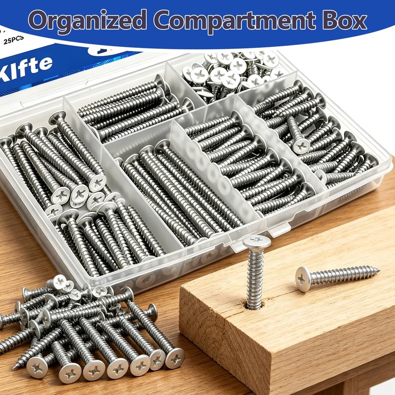 Klfte 165PCS #6 White Head Screws for 2.8mm-3.0mm Holes, White