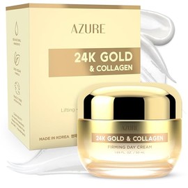 AZURE Crema de día reafirmante de oro de 24 quilates y colágeno, hidratante, iluminadora y elevadora, reduce las arrugas y las líneas finas, antienvejecimiento y tonificante, fabricada en Corea, 1.7