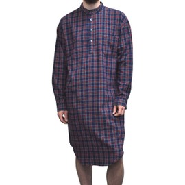 Lee Valley, Ireland Men's Irish Grandfather Nightdress Flannel Cotton, Purple Navy Tartan