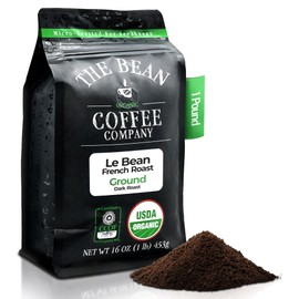 The Bean Organic Coffee Company Le Bean, Dark French Roast, Ground Coffee, 16-Ounce Bag,Café molido tostado organico