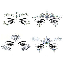 Glitter Face, Glitter Face Gems, Rhinestones Face Stickers, Temporary Tattoo, Moon Glitter Fake Tattoo, Rhinestones for Women, Party, Face Jewels Stick, Pack of 4