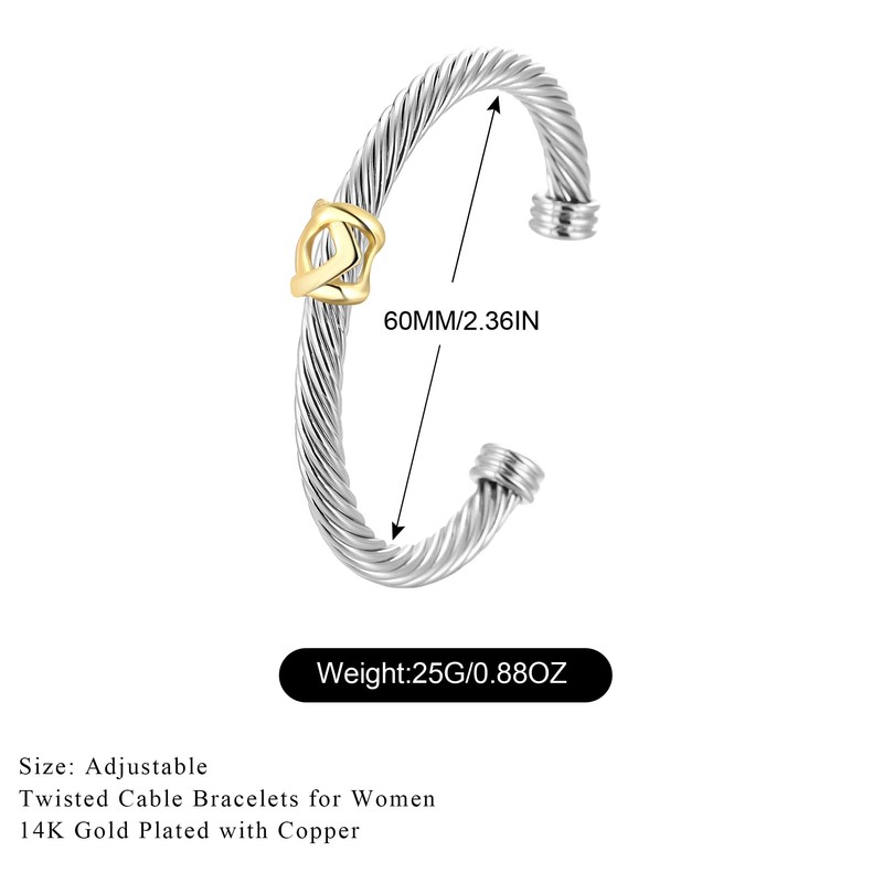 HANTNOOL Twisted Cable Bracelet for Women Fashion Wire Cuff Dupes